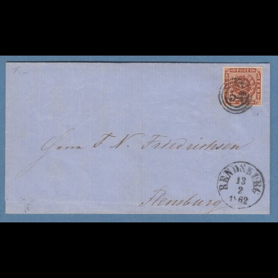 Schleswig-Holstein Dänemark Nr. 7 auf Brief von Rendsburg n. Flensburg 1862