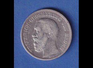 Dt. Kaiserreich Baden Silbermünze Großherzog Friedrich 2 Mark 1876 G