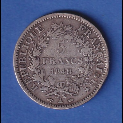 Frankreich Silbermünze 5 Franc Herkules-Gruppe 1848