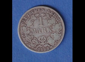 Deutsches Kaiserreich Silber-Kursmünze 1 Mark 1881 H