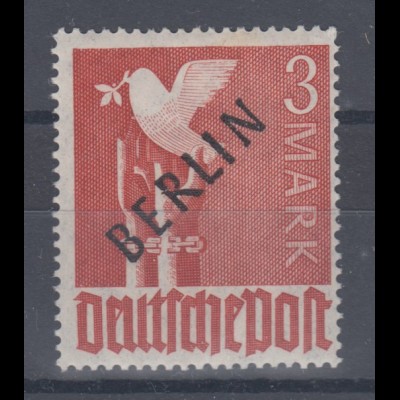 Berlin 1948 Schwarzaufdruck 3 Mark mit Aufdruck-PLF gebrochenes R , sehr selten 