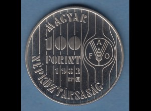 Ungarn 1983 Gedenkmünze 100 Forint FAO Getreideähren PP
