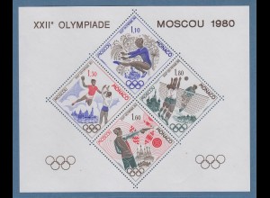 Monaco 1980 Olympische Spiele Moskau Sonderdruck-Block **