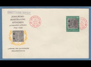 Bundesrepublik 1949 Mi-Nr. 113 auf FDC mit rotem So.-O München 30.9.49