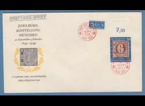 Bundesrepublik 1949 Mi.-Nr. 115 Oberrand auf FDC mit rotem So.-O München 30.9.49