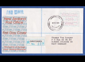 Neuseeland Frama-ATM 2. Ausg. 1986 Wert 02,05 auf R-FDC 