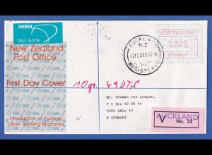 Neuseeland Frama-ATM 2. Ausg. 1986 Wert 02,75 auf V-FDC, O Auckland